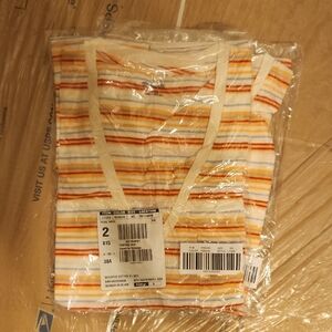 Madewell Striped V-Neck Top - Orange and Cream